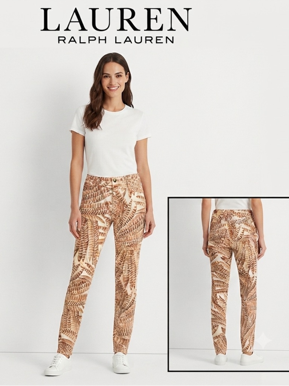 Lauren Ralph Lauren Velvet Feather Print Skinny Jean 10